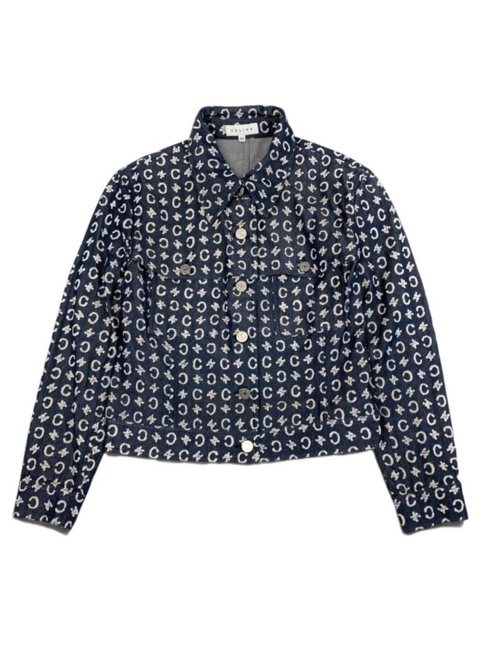 Celine C Macadam Triomphe Jacket Navy Cotton Silk 42